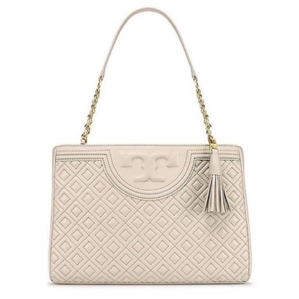 Tory Burch Fleming Cream Quilted Handbag with Tassel
